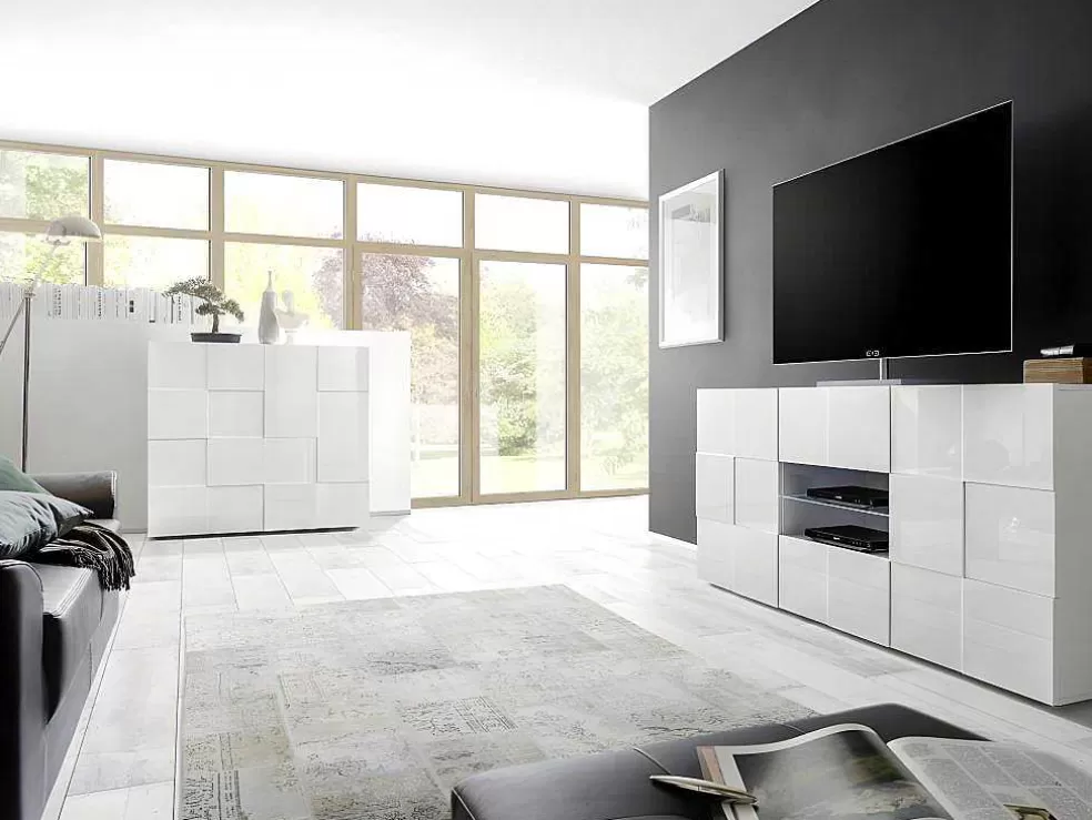 Vente-unique Aparador Alto Com 2 Portas Lacado A Branco - Calisto* Aparador