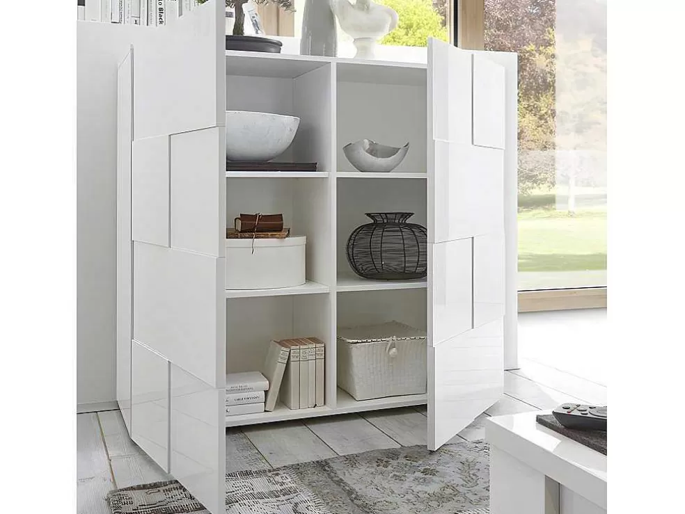 Vente-unique Aparador Alto Com 2 Portas Lacado A Branco - Calisto* Aparador
