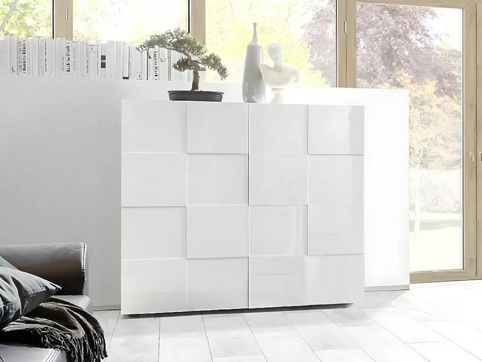 Vente-unique Aparador Alto Com 2 Portas Lacado A Branco - Calisto* Aparador
