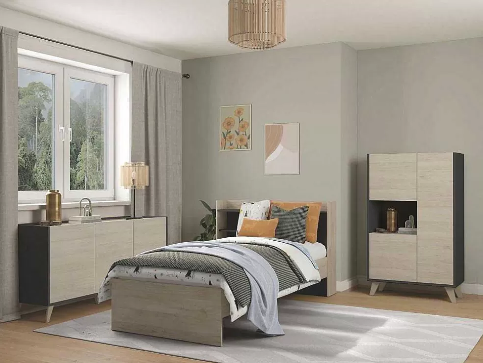 Vente-unique Aparador Alto Kolyma - 3 Portas E 1 Nicho - Cores: Carvalho E Antracite* Aparador