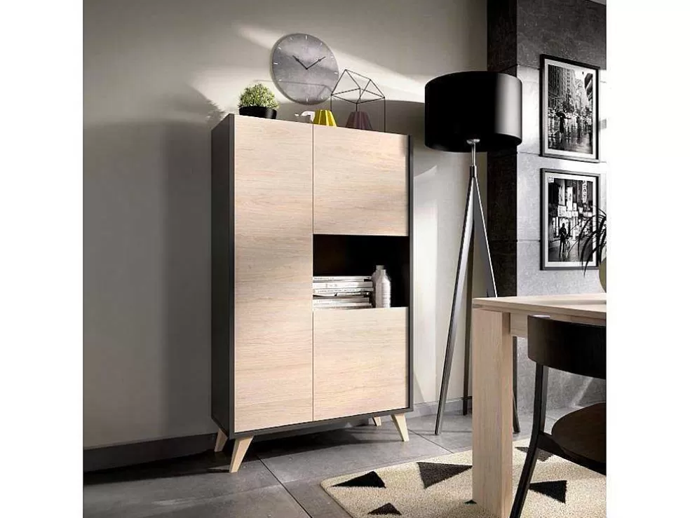 Vente-unique Aparador Alto Kolyma - 3 Portas E 1 Nicho - Cores: Carvalho E Antracite* Aparador