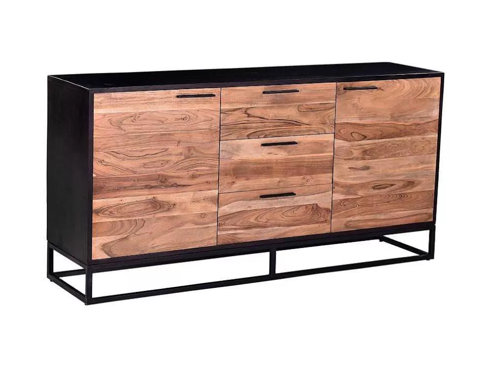 Vente-unique Aparador Com 3 Gavetas E 2 Portas Em Madeira De Acacia E Metal, Natural Escuro E Preto - Alyona* Aparador