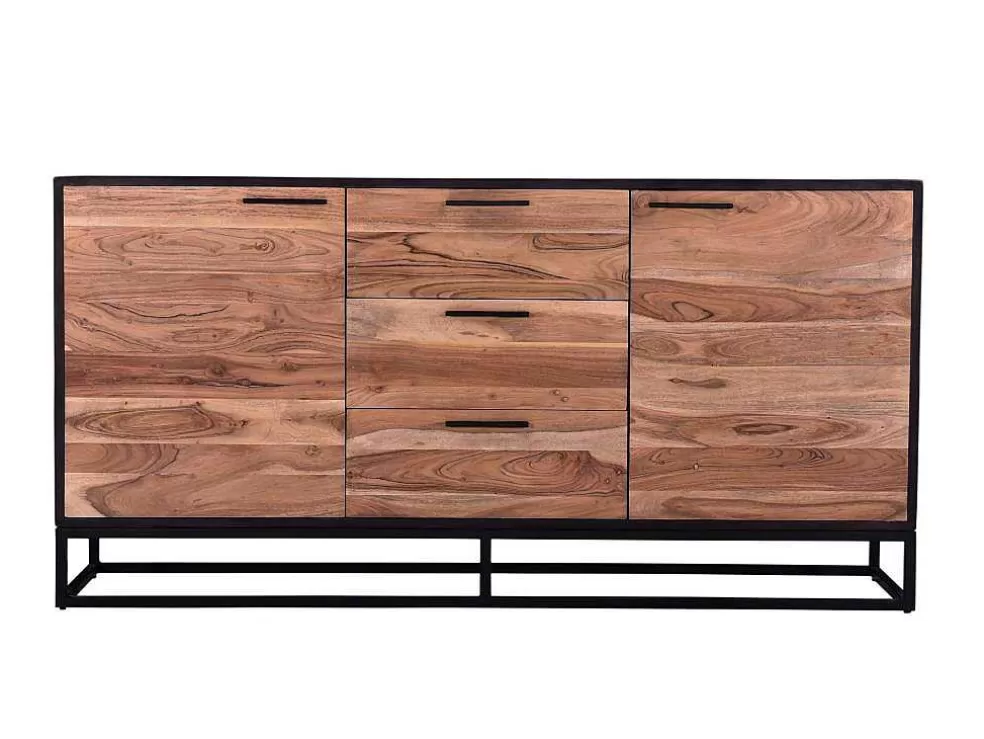 Vente-unique Aparador Com 3 Gavetas E 2 Portas Em Madeira De Acacia E Metal, Natural Escuro E Preto - Alyona* Aparador