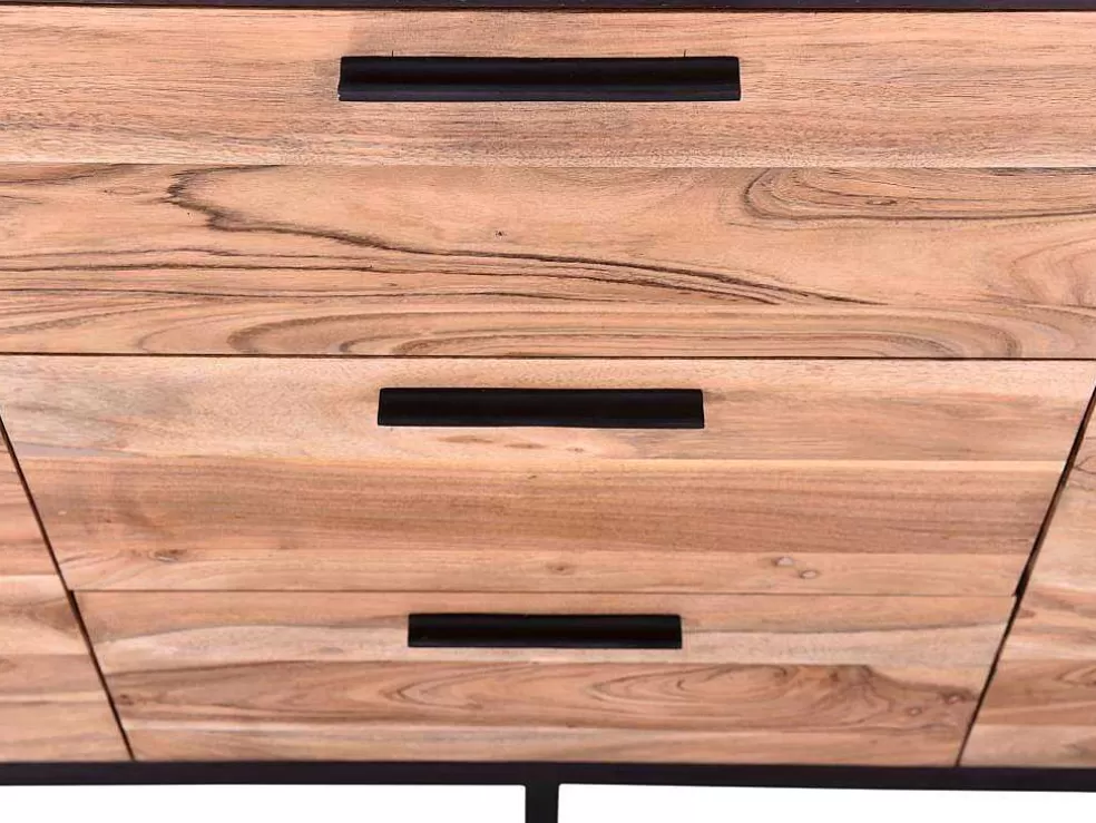 Vente-unique Aparador Com 3 Gavetas E 2 Portas Em Madeira De Acacia E Metal, Natural Escuro E Preto - Alyona* Aparador
