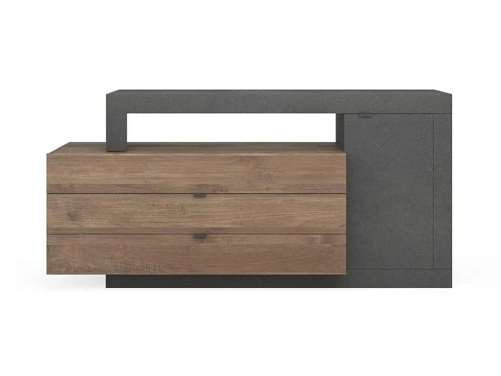 Vente-unique Aparador Com 1 Porta, 3 Gavetas E 1 Nicho, Natural E Antracite - Ruselo* Promoções Sala