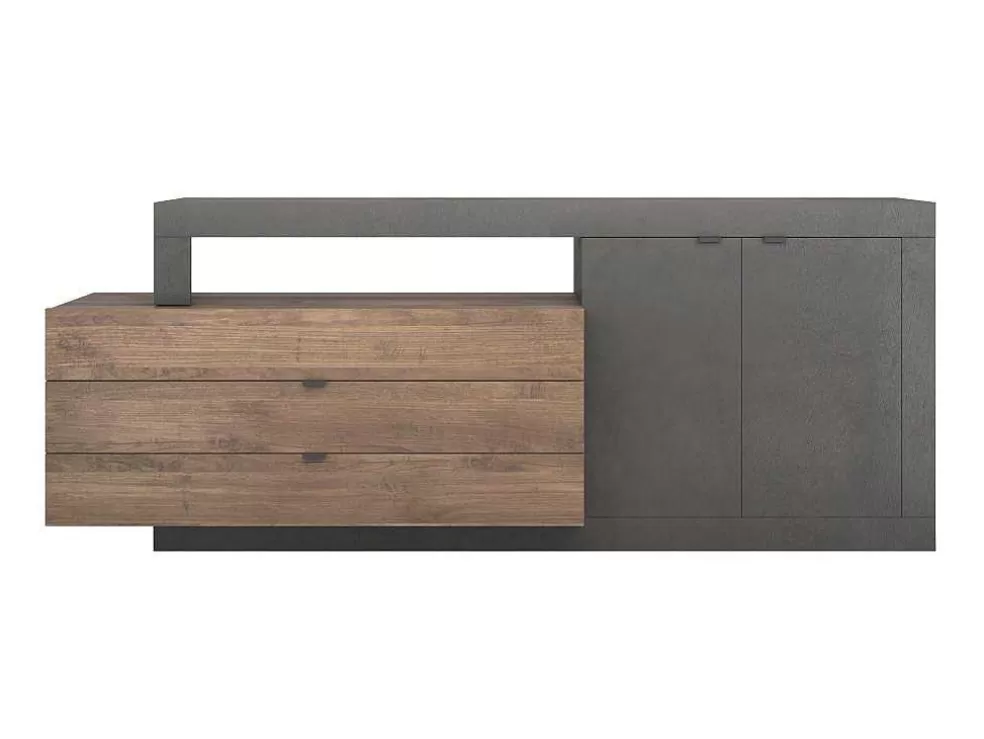 Vente-unique Aparador Com 2 Portas, 3 Gavetas E 1 Nicho, Natural E Antracite - Ruselo* Aparador
