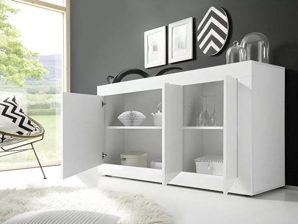 Vente-unique Aparador Com 3 Portas Disponivel Em Branco Lacado - Comete* Aparador