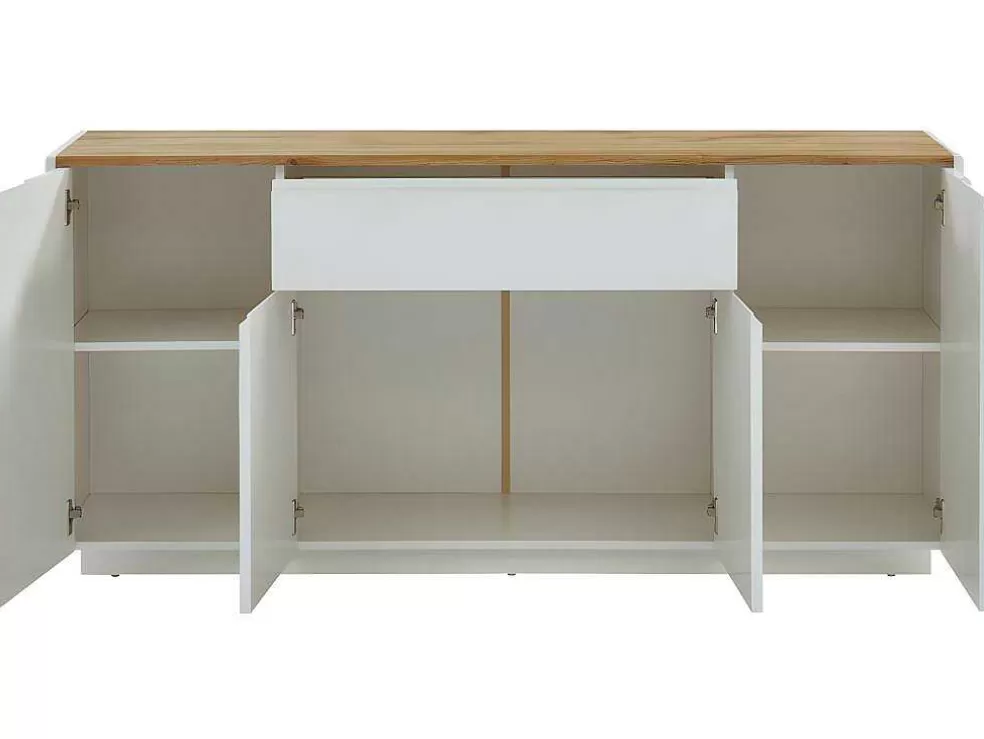 Vente-unique Aparador Com 4 Portas E 1 Gaveta Disponivel Em Branco E Carvalho - Mdf Lacado A Branco - Amani* Aparador
