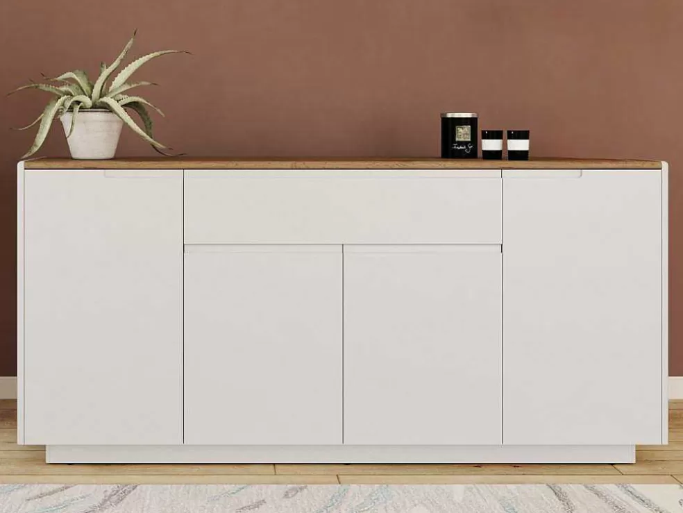 Vente-unique Aparador Com 4 Portas E 1 Gaveta Disponivel Em Branco E Carvalho - Mdf Lacado A Branco - Amani* Aparador