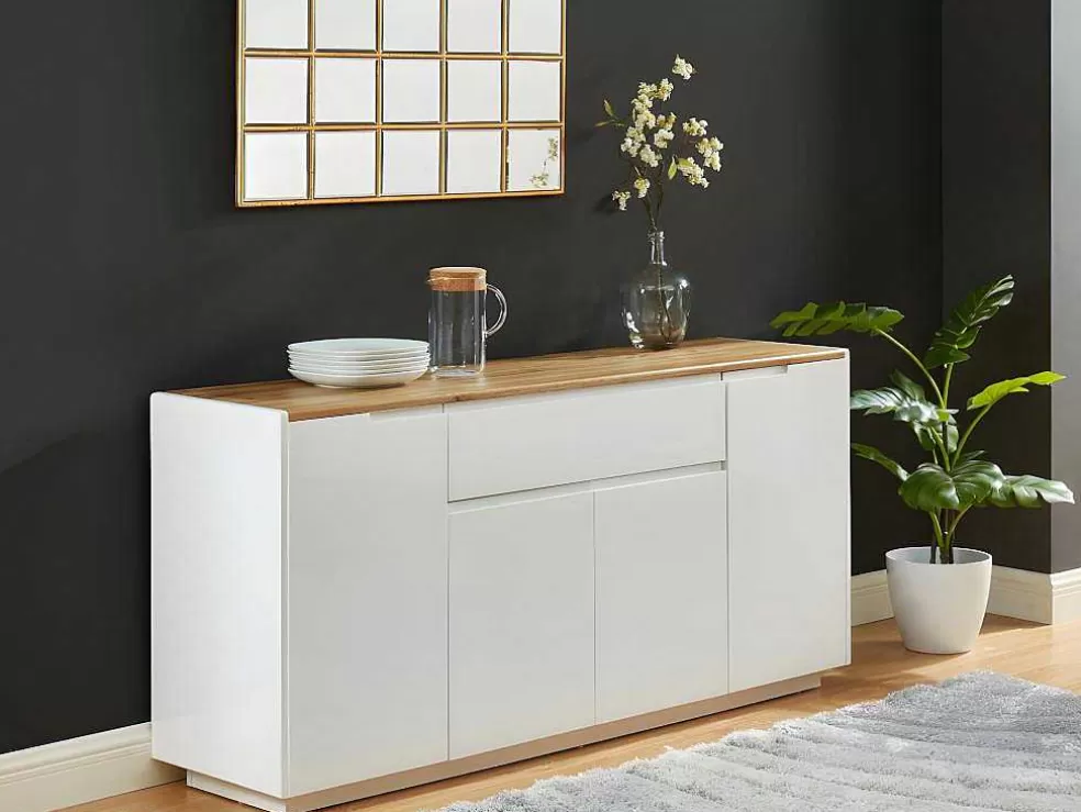 Vente-unique Aparador Com 4 Portas E 1 Gaveta Disponivel Em Branco E Carvalho - Mdf Lacado A Branco - Amani* Aparador