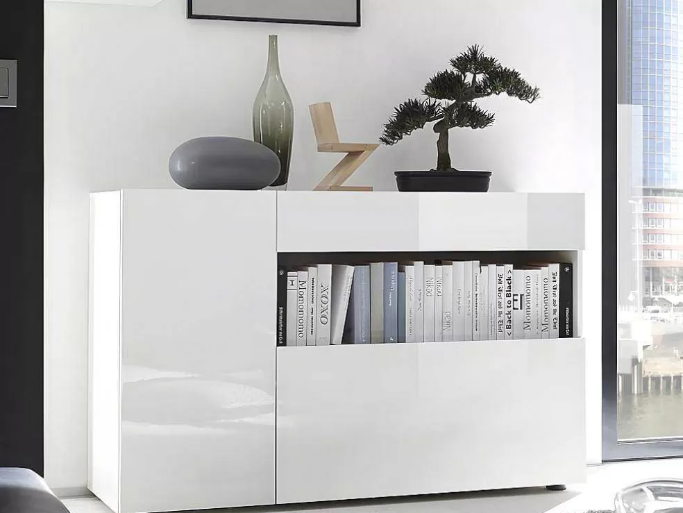 Vente-unique Aparador Com 2 Portas E 1 Gaveta Em Branco Lacado - Altair* Aparador