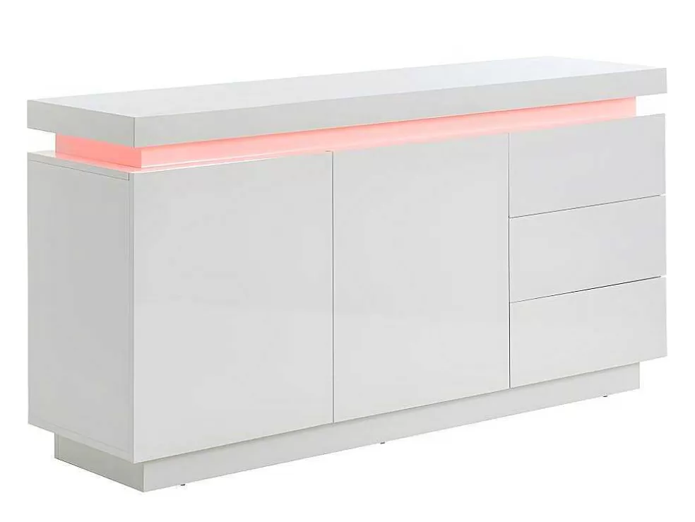 Vente-unique Aparador Com 2 Portas E 3 Gavetas - Leds - Mdf Lacado A Branco - Emerson Ii* Aparador