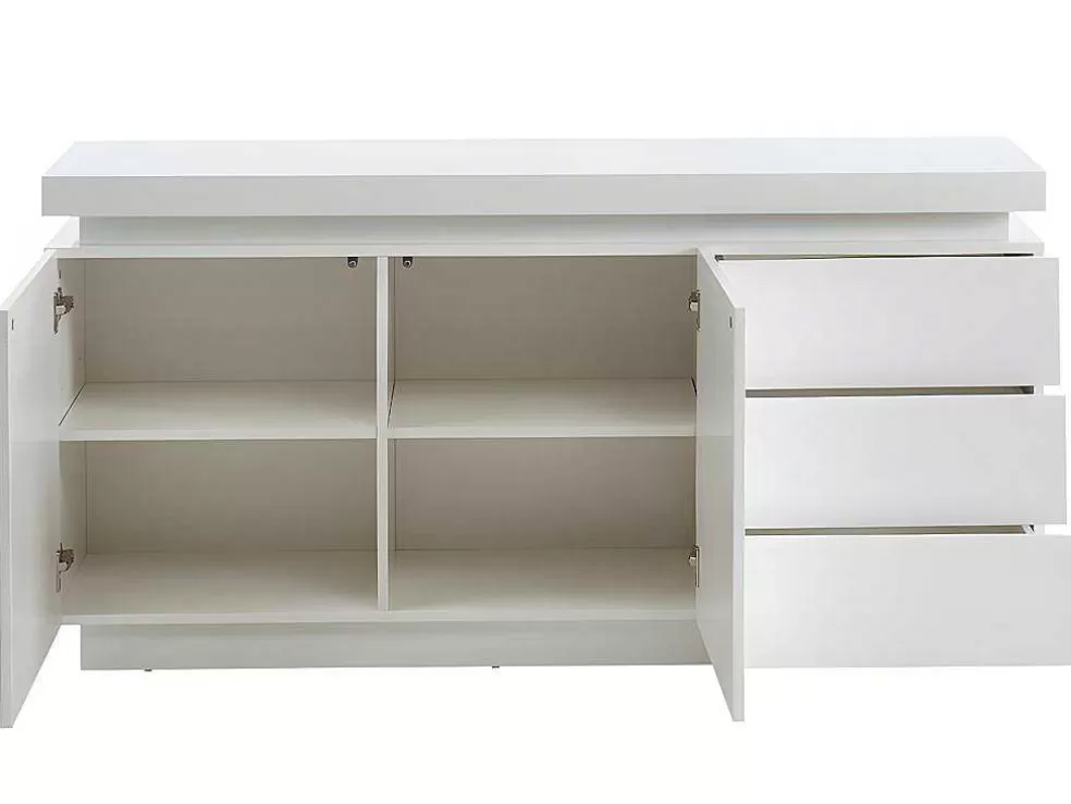 Vente-unique Aparador Com 2 Portas E 3 Gavetas - Leds - Mdf Lacado A Branco - Emerson Ii* Aparador