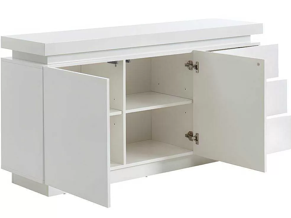 Vente-unique Aparador Com 2 Portas E 3 Gavetas - Leds - Mdf Lacado A Branco - Emerson Ii* Aparador