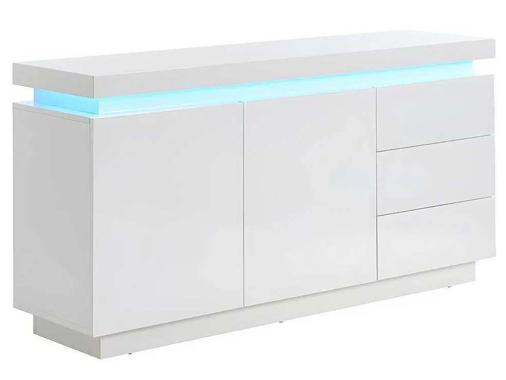 Vente-unique Aparador Com 2 Portas E 3 Gavetas - Leds - Mdf Lacado A Branco - Emerson Ii* Aparador