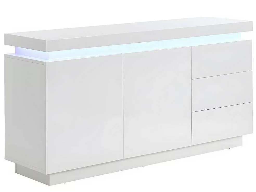 Vente-unique Aparador Com 2 Portas E 3 Gavetas - Leds - Mdf Lacado A Branco - Emerson Ii* Aparador