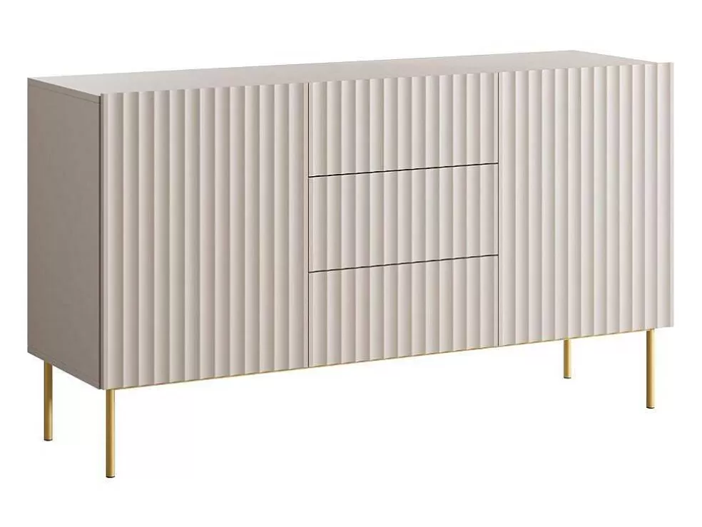 Vente-unique Aparador Com 2 Portas E 3 Gavetas Em Mdf E Aco, Bege E Dourado - Evilana* Aparador