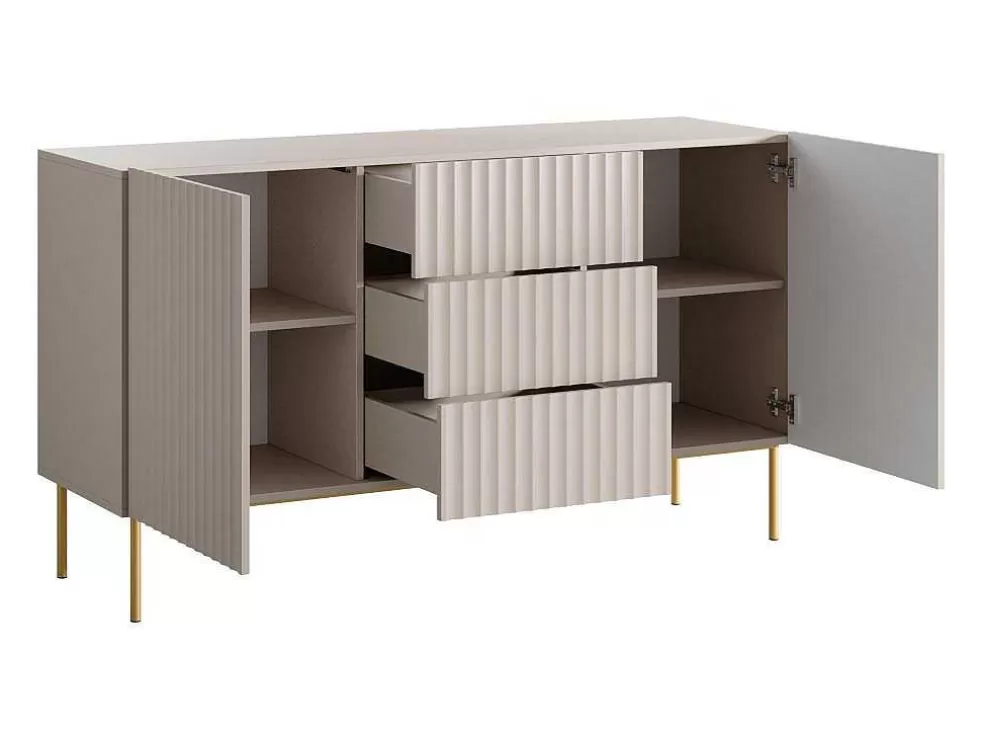 Vente-unique Aparador Com 2 Portas E 3 Gavetas Em Mdf E Aco, Bege E Dourado - Evilana* Aparador