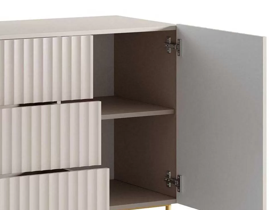 Vente-unique Aparador Com 2 Portas E 3 Gavetas Em Mdf E Aco, Bege E Dourado - Evilana* Aparador