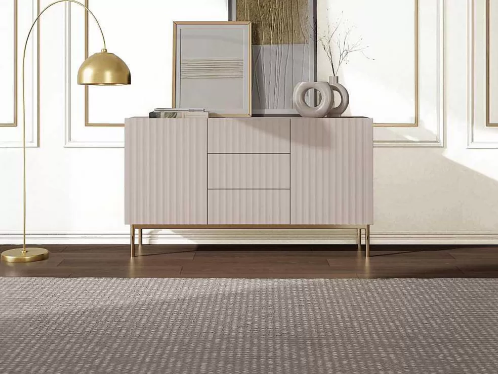 Vente-unique Aparador Com 2 Portas E 3 Gavetas Em Mdf E Aco, Bege E Dourado - Evilana* Aparador