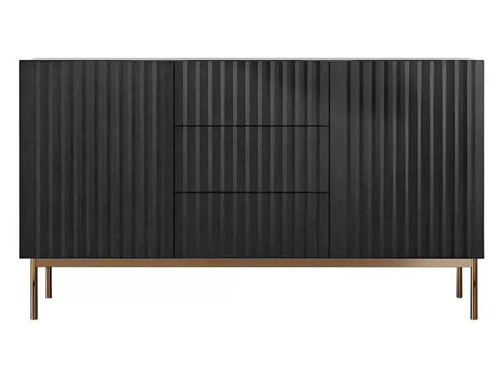 Vente-unique Aparador Com 2 Portas E 3 Gavetas Em Mdf E Aco, Preto E Dourado - Evilana* Aparador