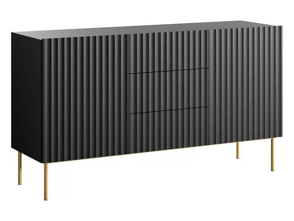Vente-unique Aparador Com 2 Portas E 3 Gavetas Em Mdf E Aco, Preto E Dourado - Evilana* Aparador