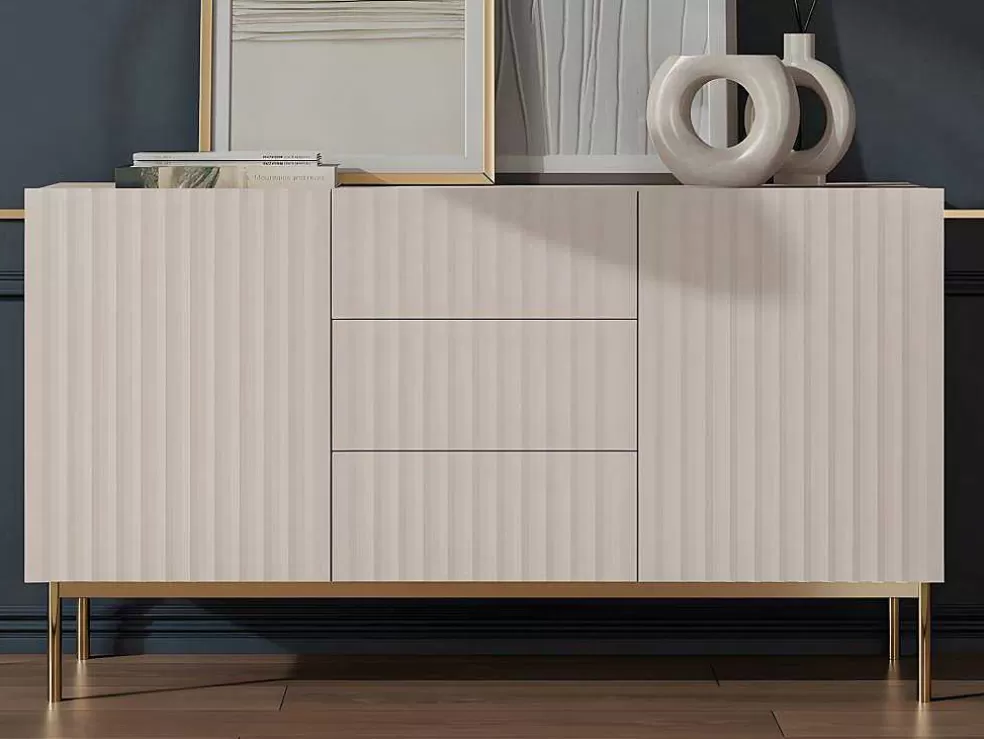 Vente-unique Aparador Com 2 Portas E 3 Gavetas Em Mdf E Aco, Preto E Dourado - Evilana* Aparador