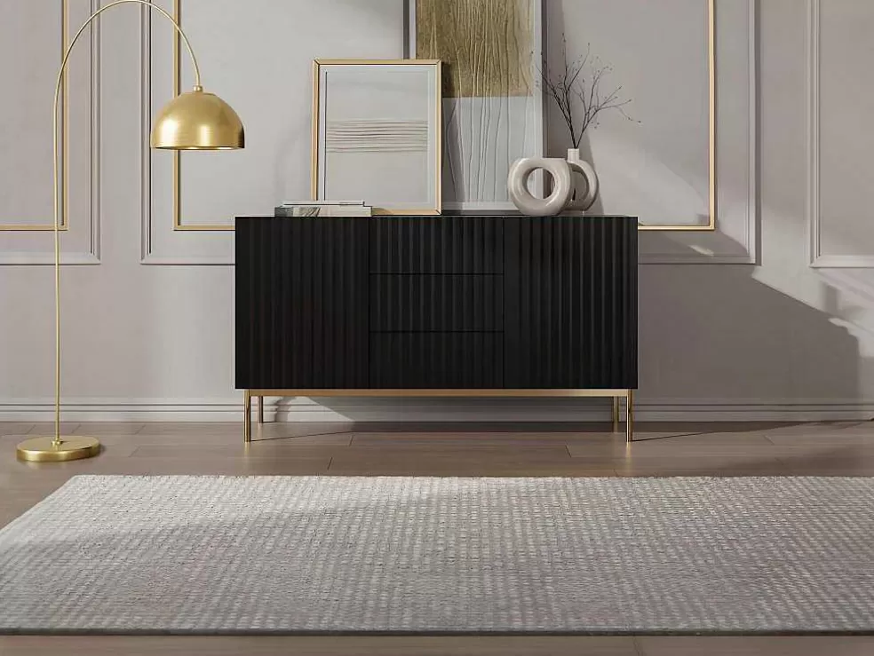 Vente-unique Aparador Com 2 Portas E 3 Gavetas Em Mdf E Aco, Preto E Dourado - Evilana* Aparador