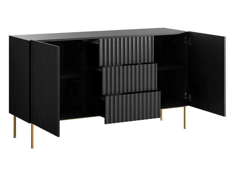 Vente-unique Aparador Com 2 Portas E 3 Gavetas Em Mdf E Aco, Preto E Dourado - Evilana* Aparador