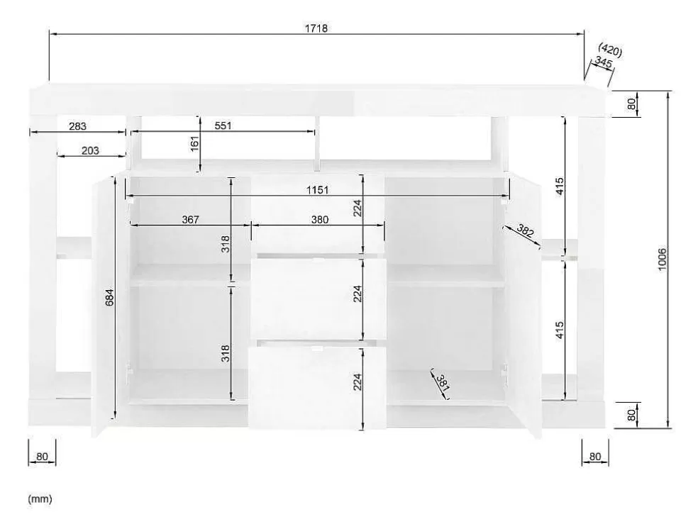 Vente-unique Aparador Com 2 Portas E 3 Gavetas Lacado A Branco - Balka* Aparador