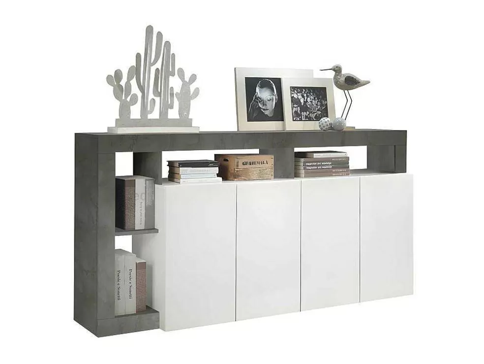 Vente-unique Aparador Com 4 Portas E 4 Nichos Lacado A Branco E Cinza Cimento - Sefro* Aparador
