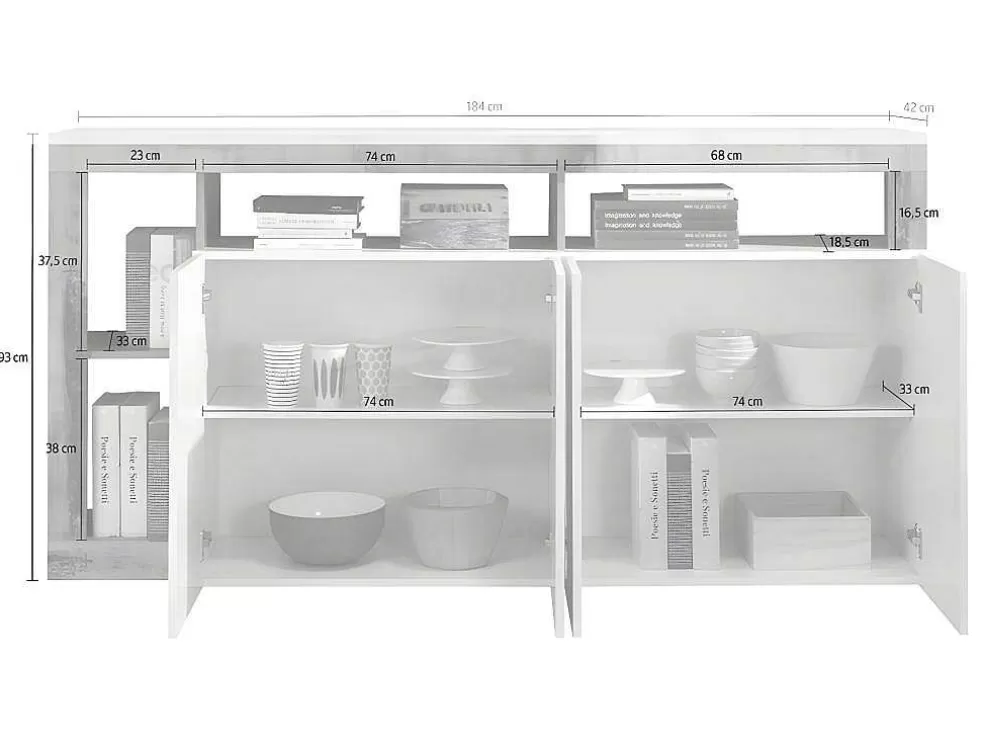 Vente-unique Aparador Com 4 Portas E 4 Nichos Lacado A Branco E Cinza Cimento - Sefro* Aparador