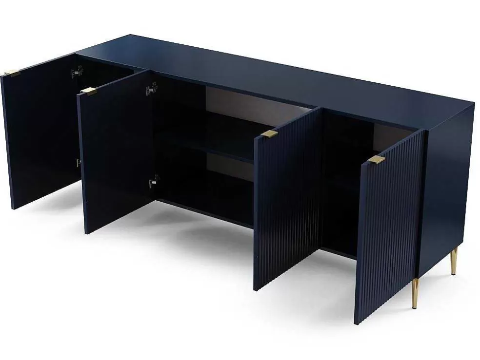 Vente-unique Aparador Com 4 Portas Em Mdf E Aco Azul E Dourado - Yesinia* Aparador