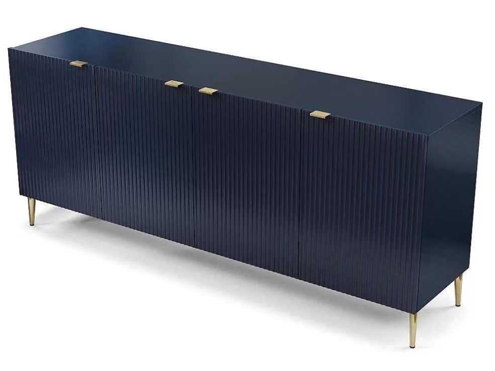 Vente-unique Aparador Com 4 Portas Em Mdf E Aco Azul E Dourado - Yesinia* Aparador