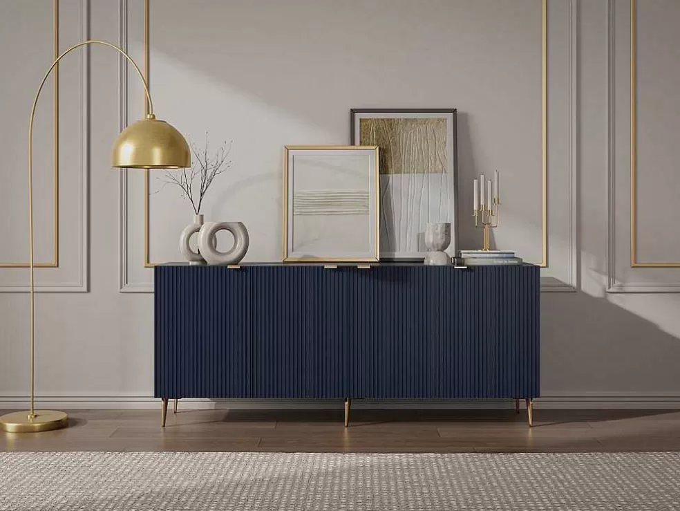 Vente-unique Aparador Com 4 Portas Em Mdf E Aco Azul E Dourado - Yesinia* Aparador
