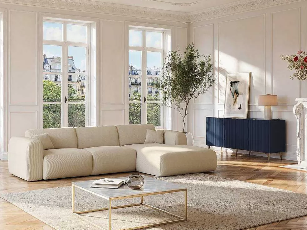 Vente-unique Aparador Com 4 Portas Em Mdf E Aco Azul E Dourado - Yesinia* Aparador