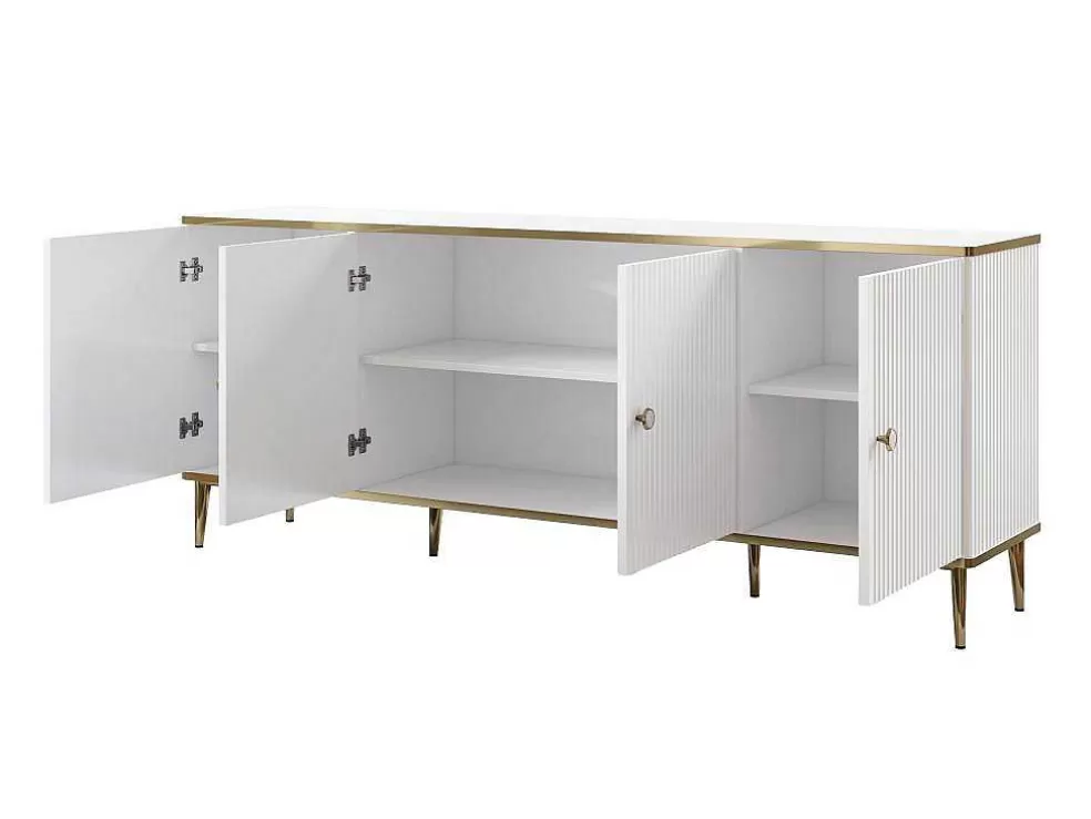 PASCAL MORABITO Aparador Com 4 Portas Em Mdf E Aco Branco E Dourado - Sinead De * Aparador