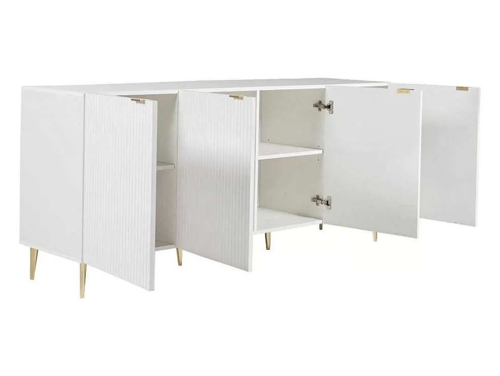Vente-unique Aparador Com 4 Portas Em Mdf E Aco Branco E Dourado - Yesinia* Aparador