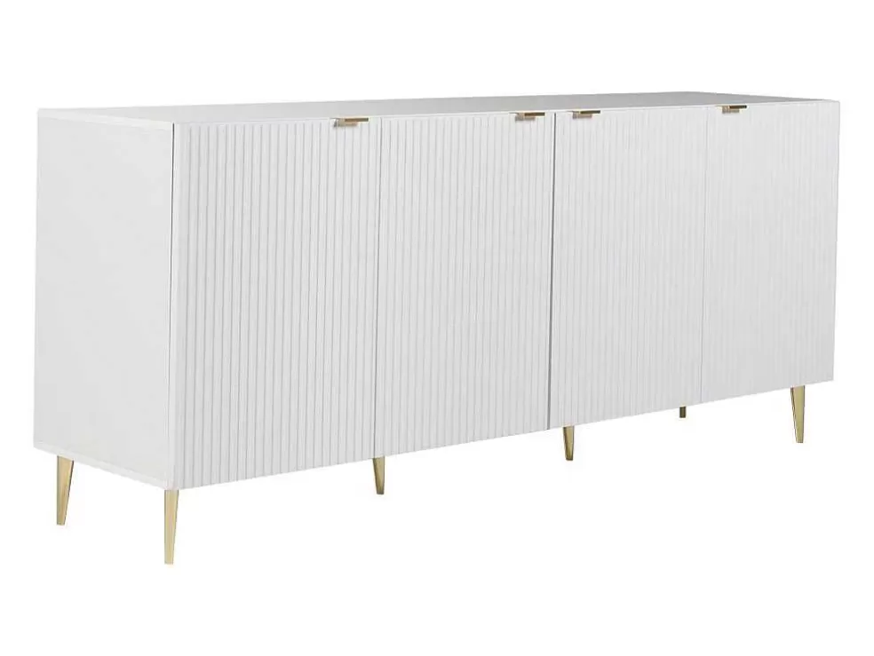 Vente-unique Aparador Com 4 Portas Em Mdf E Aco Branco E Dourado - Yesinia* Aparador