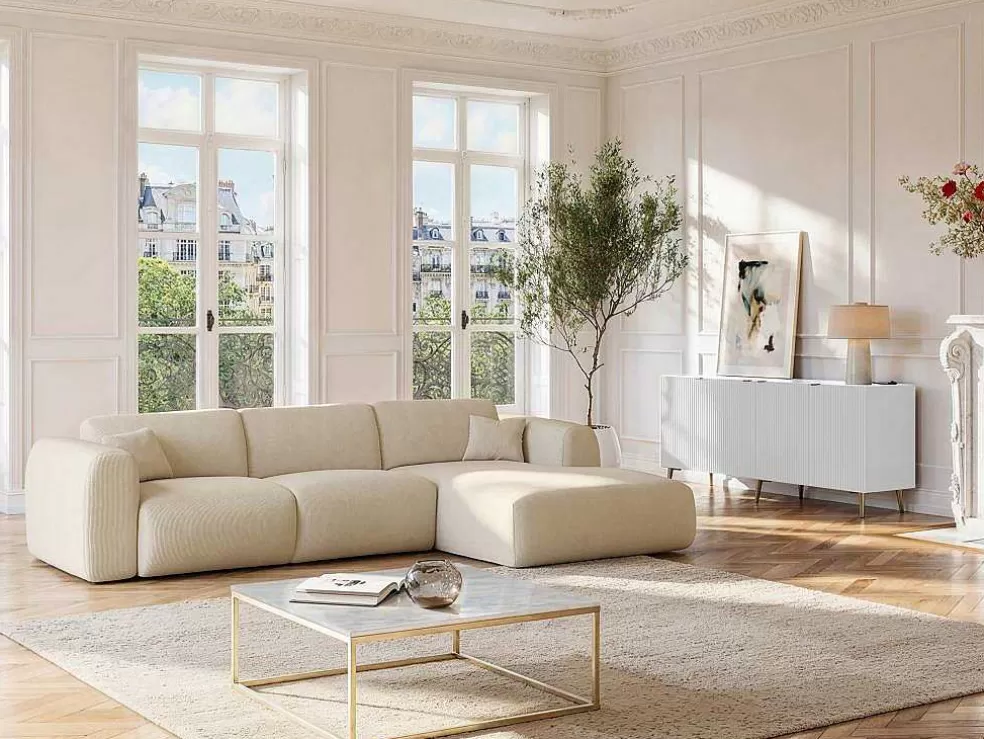 Vente-unique Aparador Com 4 Portas Em Mdf E Aco Branco E Dourado - Yesinia* Aparador