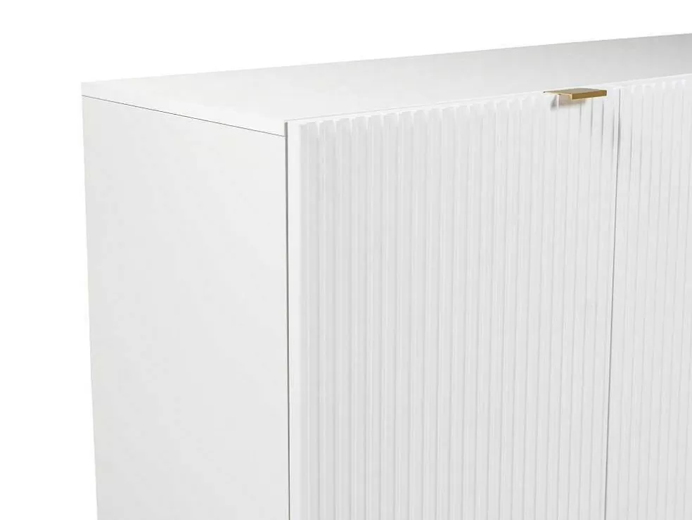 Vente-unique Aparador Com 4 Portas Em Mdf E Aco Branco E Dourado - Yesinia* Aparador