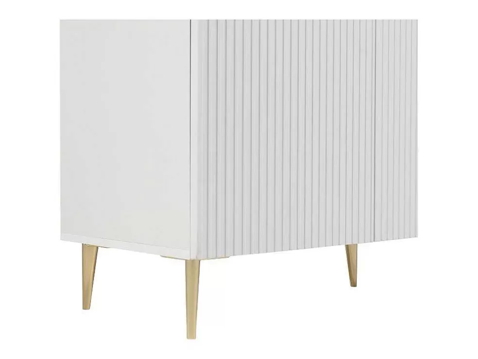 Vente-unique Aparador Com 4 Portas Em Mdf E Aco Branco E Dourado - Yesinia* Aparador