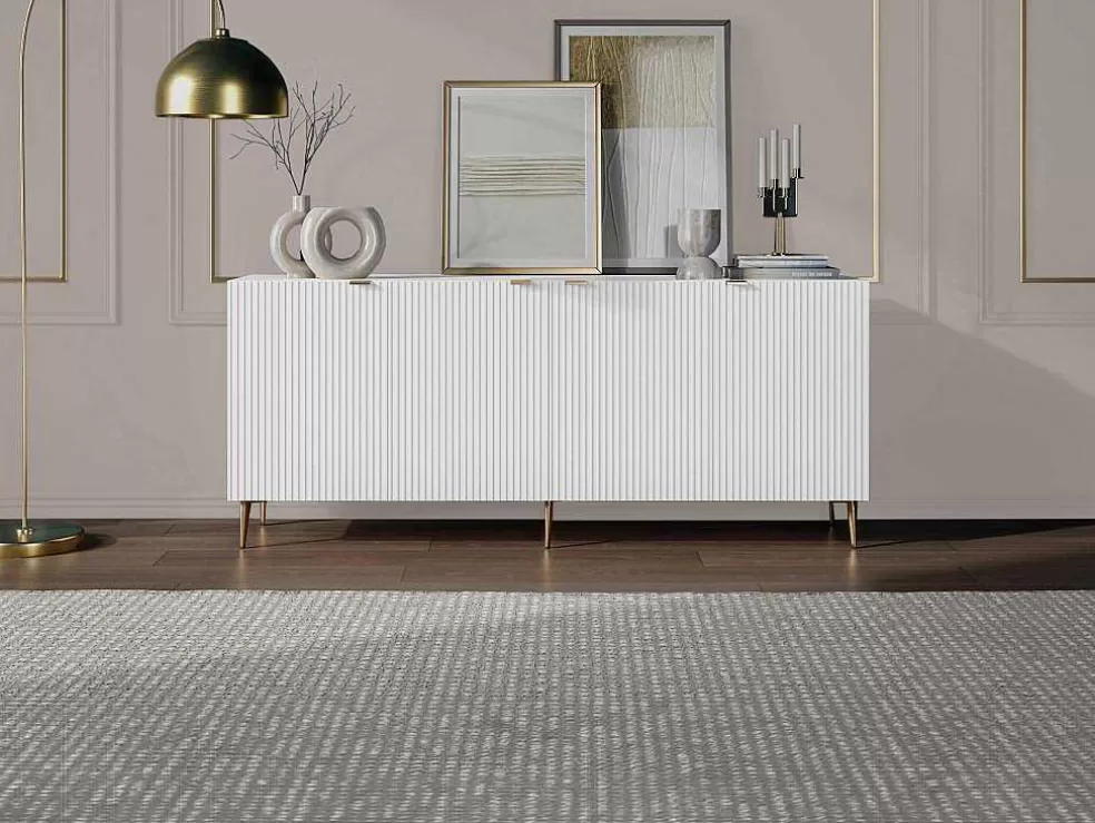 Vente-unique Aparador Com 4 Portas Em Mdf E Aco Branco E Dourado - Yesinia* Aparador