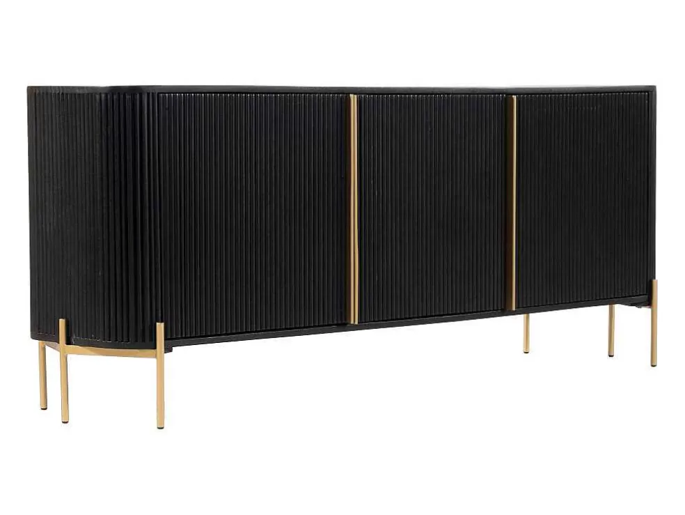 Vente-unique Aparador Com 3 Portas Madeira De Mangueira E Metal Preto E Dourado - Balimela* Aparador