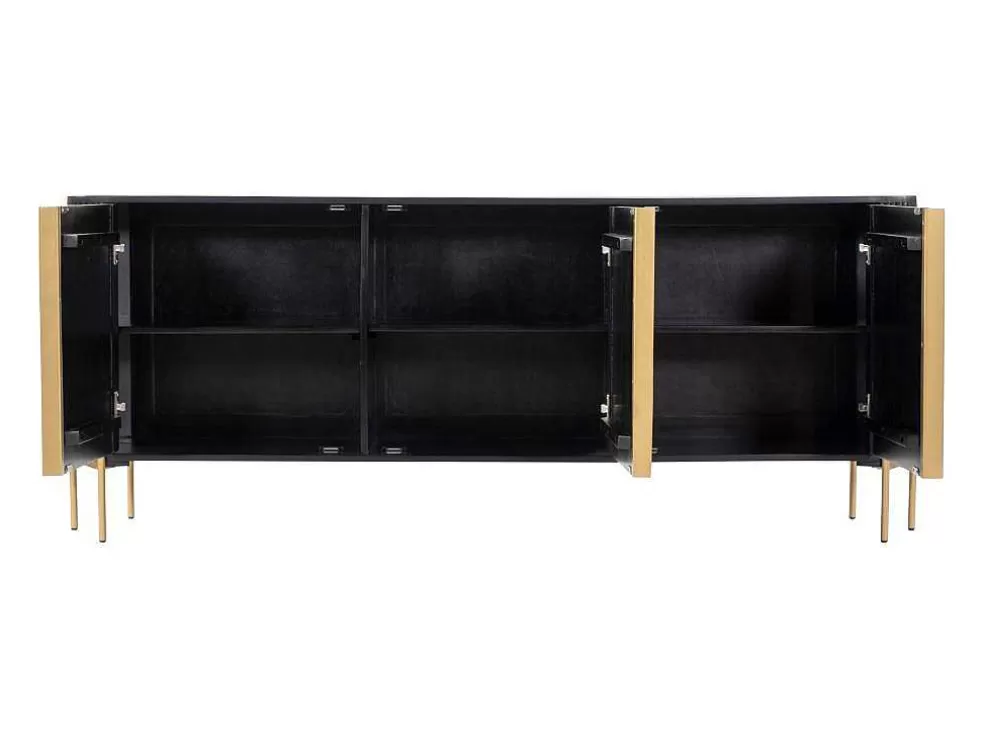 Vente-unique Aparador Com 3 Portas Madeira De Mangueira E Metal Preto E Dourado - Balimela* Aparador