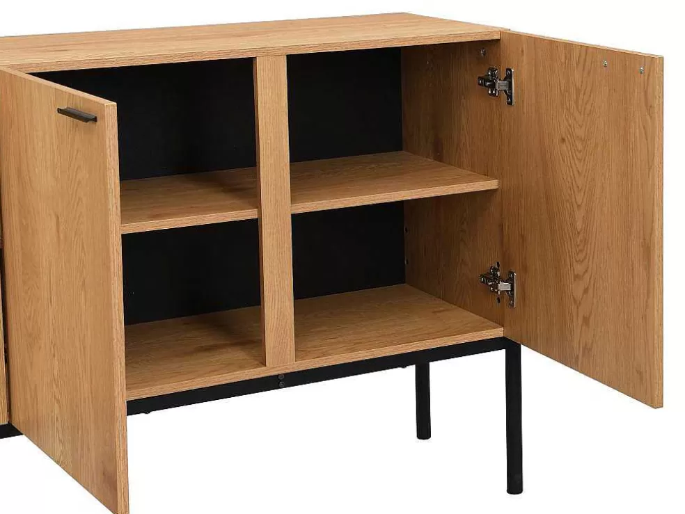 Vente-unique Aparador Com 4 Portas Natural Claro E Preto - Memphis Ii* Aparador