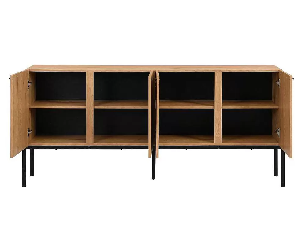 Vente-unique Aparador Com 4 Portas Natural Claro E Preto - Memphis Ii* Aparador