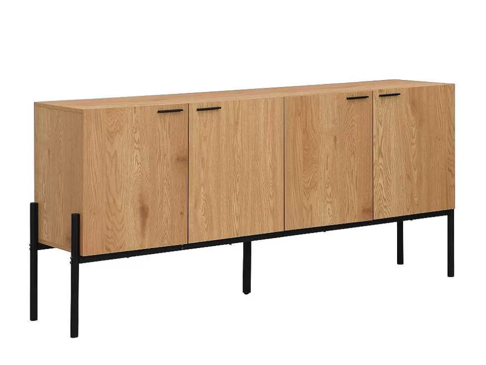 Vente-unique Aparador Com 4 Portas Natural Claro E Preto - Memphis Ii* Aparador