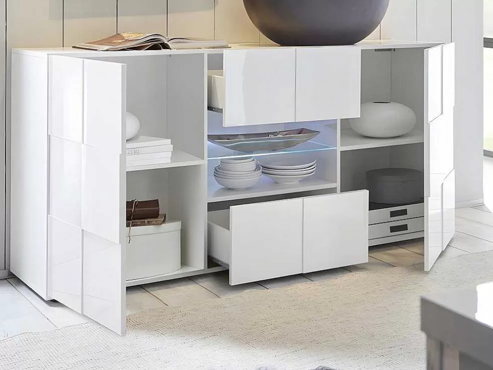 Vente-unique Aparador Com Leds, 2 Portas E 2 Gavetas Cor Branco Lacado - Calisto* Aparador