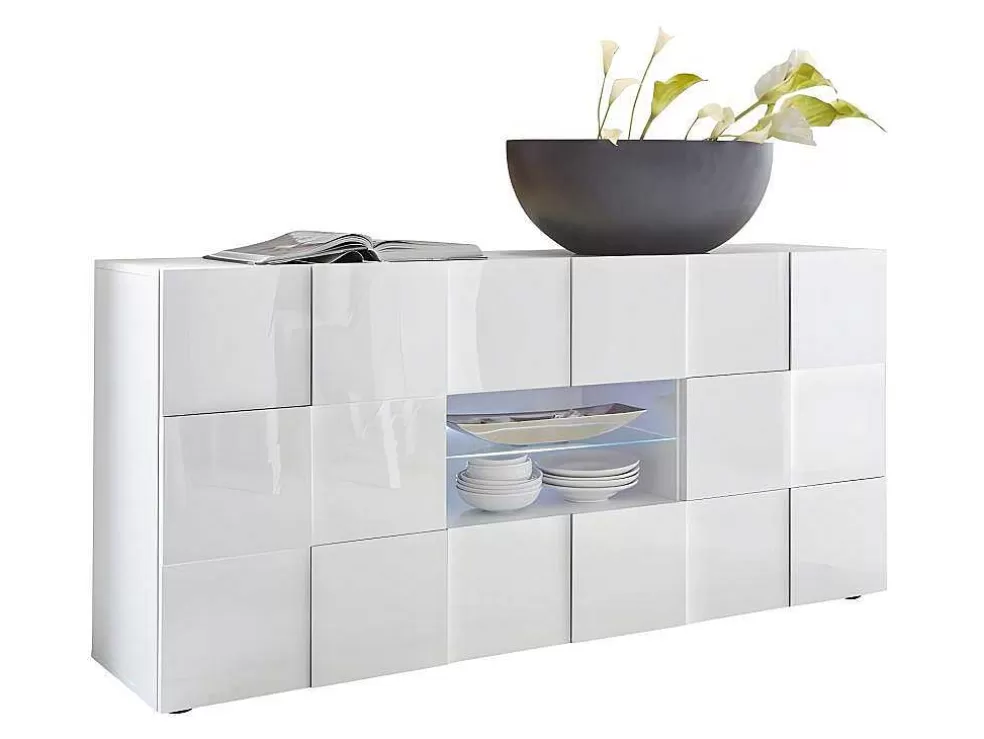 Vente-unique Aparador Com Leds, 2 Portas E 2 Gavetas Cor Branco Lacado - Calisto* Aparador